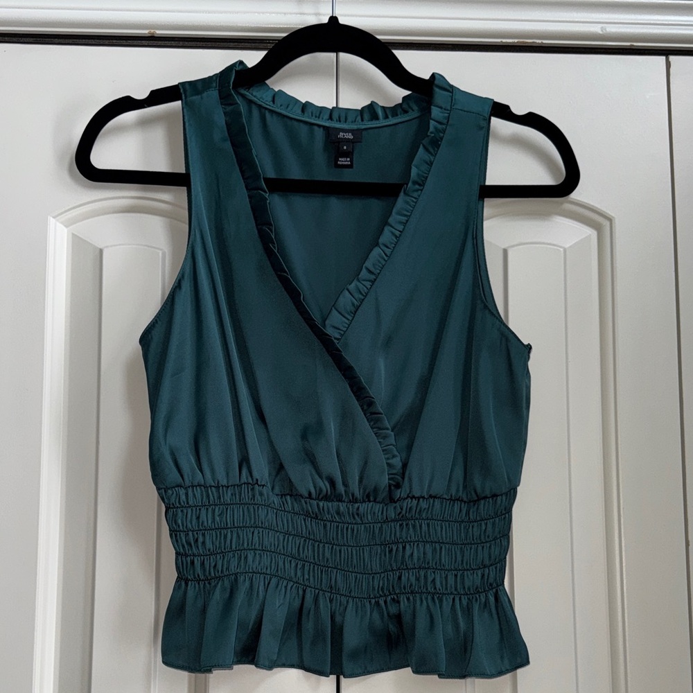 River Island Dark Emerald Sleeveless Ruffle Blouse